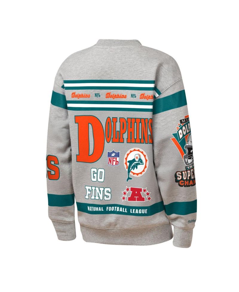 Big Boys and Girls Gray Miami Dolphins Throwback All-Over Print Fleece Sweatshirt