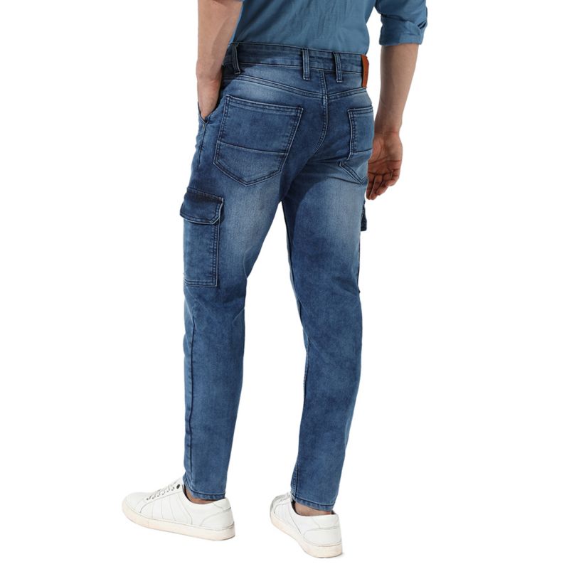 Men's Medium-Wash Cargo Denim Jeans
