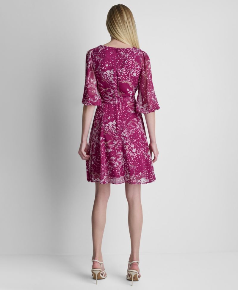 Women's Surplice V-Neck Balloon-Sleeve Dress