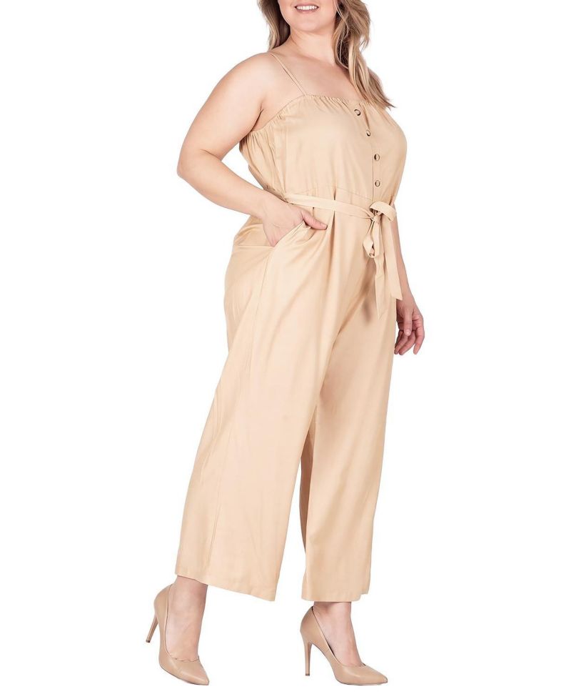 Plus Size Standards and Practices Adjustable Strap High Waist Jumpsuit