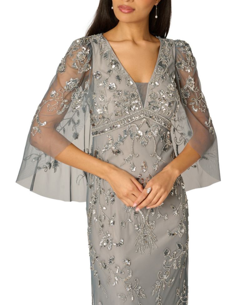 Women's Beaded Cape-Sleeve Gown