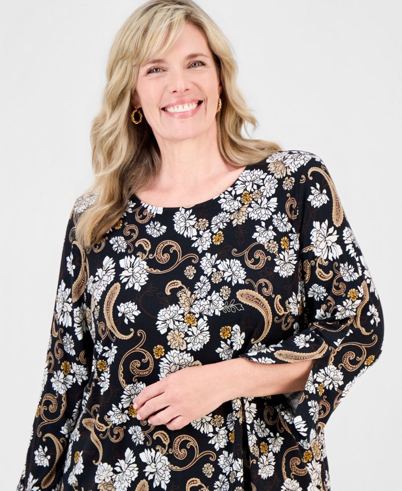 Petite Floral 3/4-Length Tulip Top