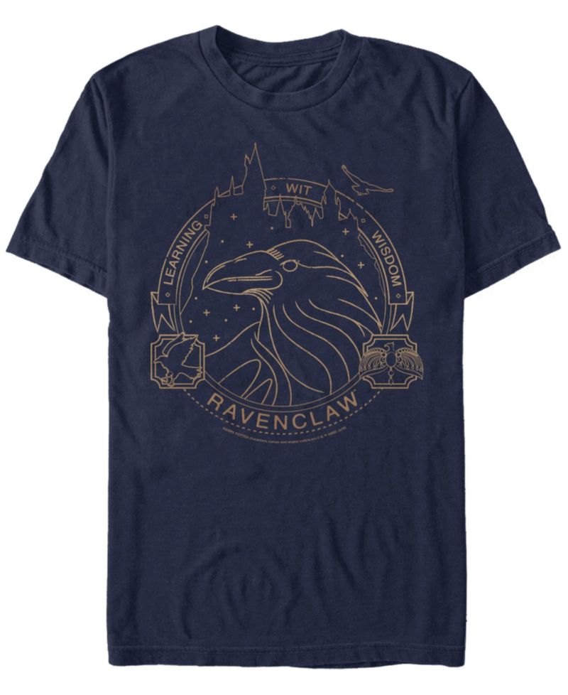 Harry Potter Men's Ravenclaw Learning Wit Wisdom Line Art Short Sleeve T-Shirt