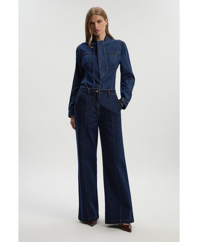 Women's Denim Pussybow Blouse