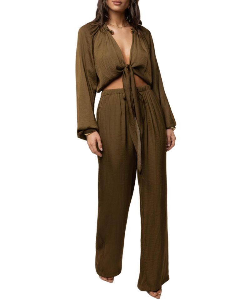 Women's Seaside Glow High-Waisted Wide-Leg Satin Pants