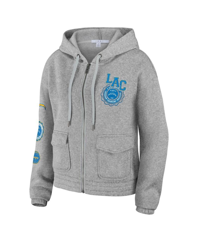 Women's Heather Gray Los Angeles Chargers Full-Zip Hoodie