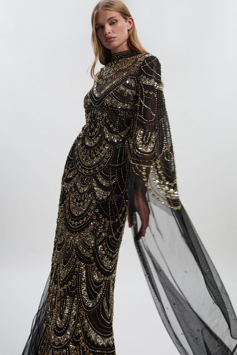 Women's Beaded Midaxi Cape Dress