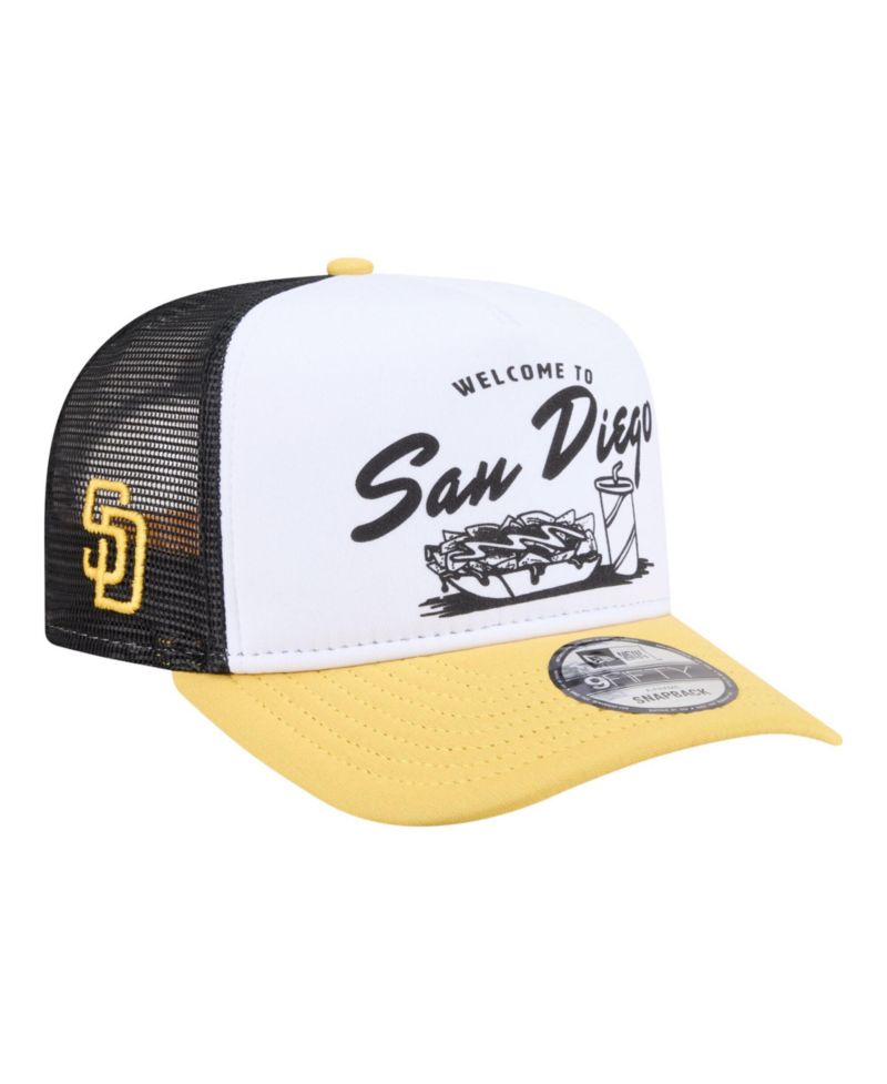Men's White/Gold San Diego Padres Foodie A-Frame 9FIFTY Trucker Snapback Hat
