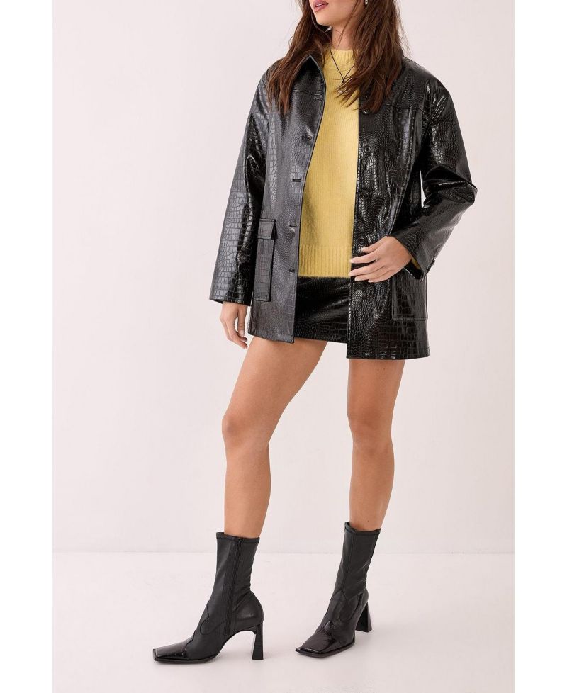 Women's Croc Vinyl Faux Leather Clean Jacket