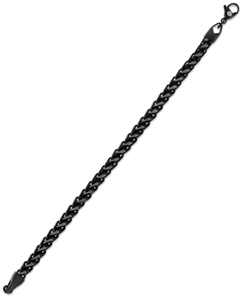 Black and Silver Wheat Chain Bracelet in Stainless Steel