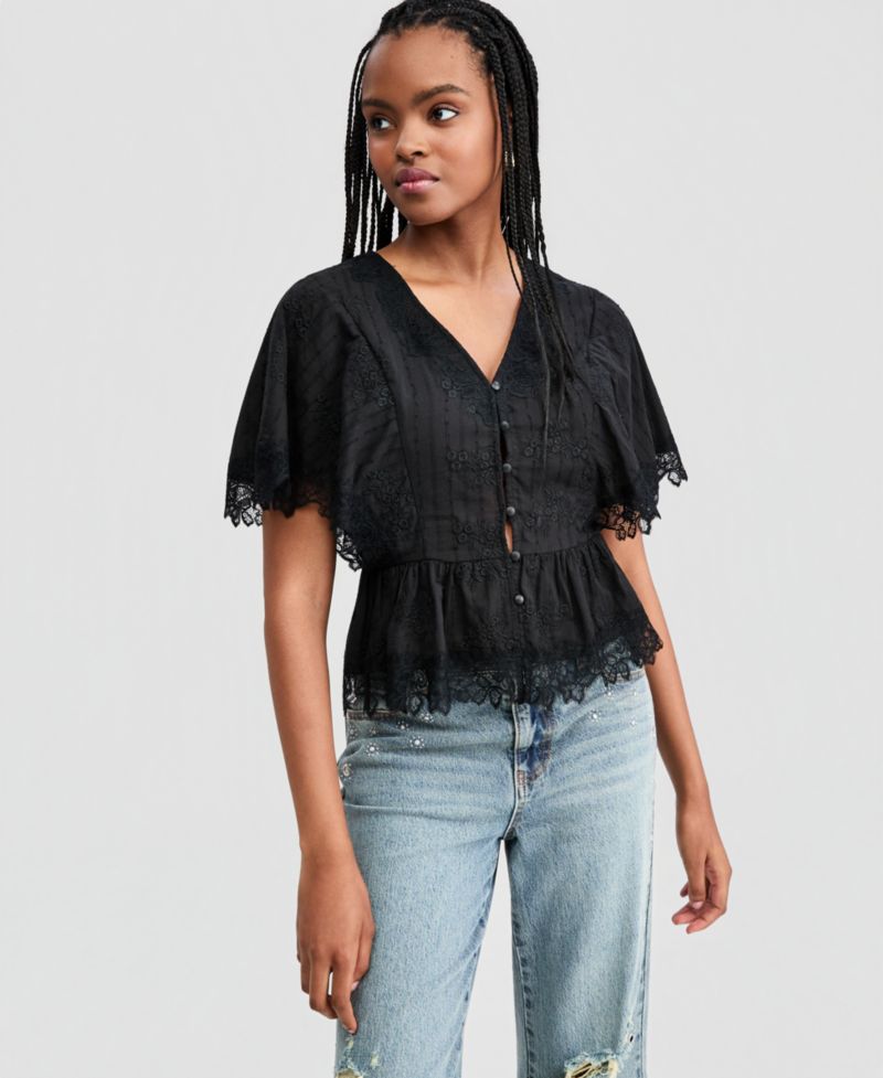 Women's Lace-Trim Peplum Top