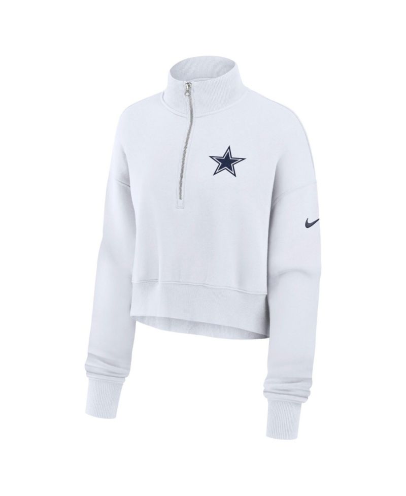 Women's White Dallas Cowboys Oversized Phoenix Fleece Cropped Quarter-Zip Sweatshirt