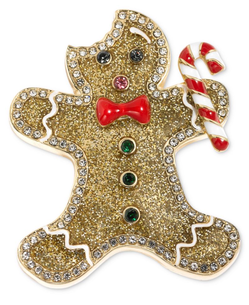 Gold-Tone Multicolor Pav&eacute; Gingerbread Pin
