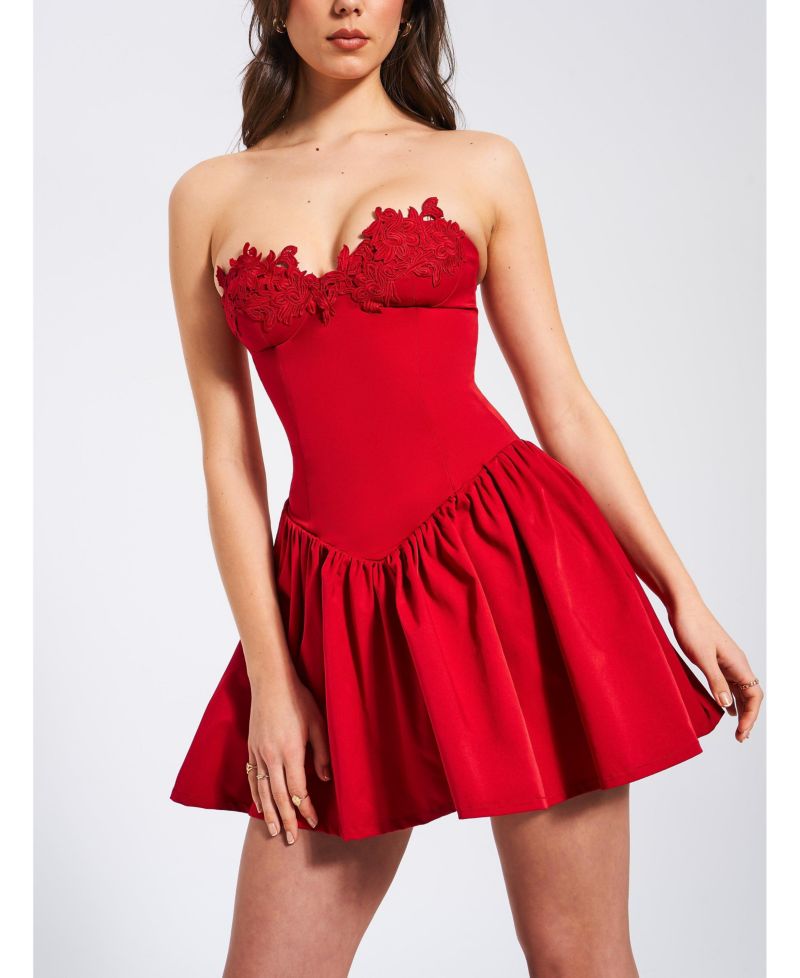 Women's Sacha Red Lace Drop Waist Corset Puffy Mini Dress
