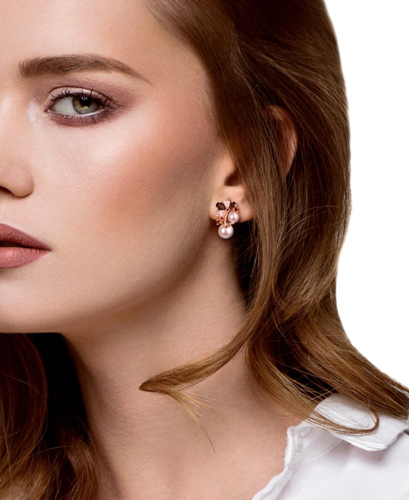 Colored Cultured Freshwater Pearl (6 & 8mm) & Multi-Gemstone (2-5/8 ct. t.w.) Cluster Earrings in 18k Rose Gold Flash-Plated Sterling Silver