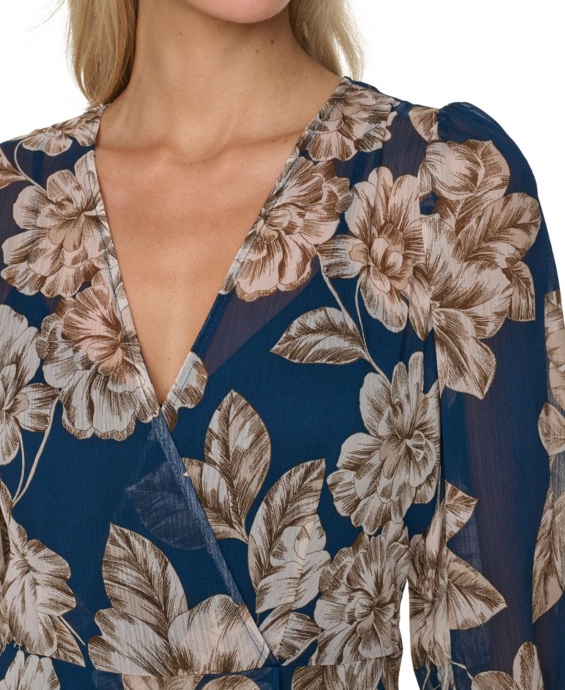 Women's Floral Chiffon V-Neck Midi Dress