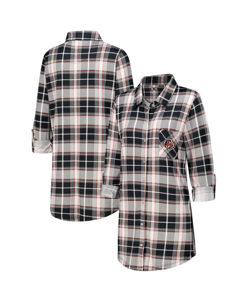 Women's Black Cincinnati Bengals Ashford Plaid Knit Nightshirt