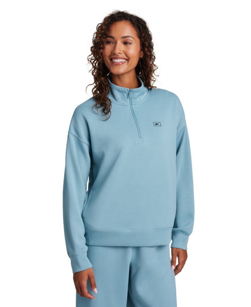 Women's Double Knit Cropped Half Zip Long-Sleeve Sweatshirt