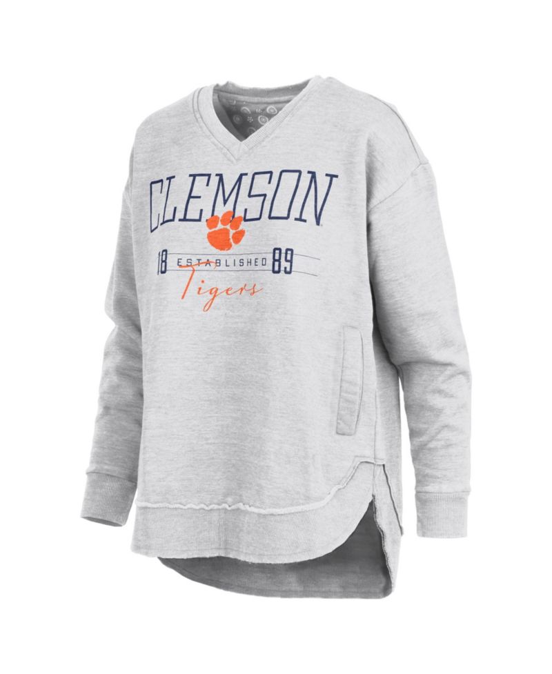 Women's Heather Gray Clemson Tigers Marcus East Hall Poncho V-Neck Sweatshirt