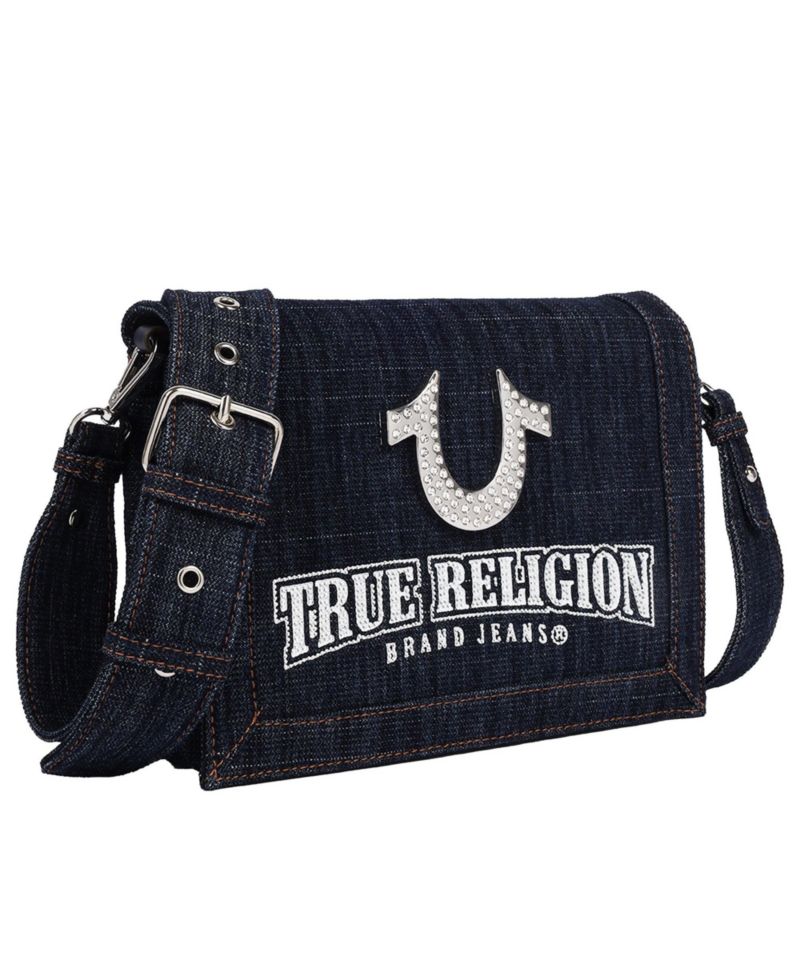 Bling Horseshoe Denim Messenger Bag with Adjustable Strap