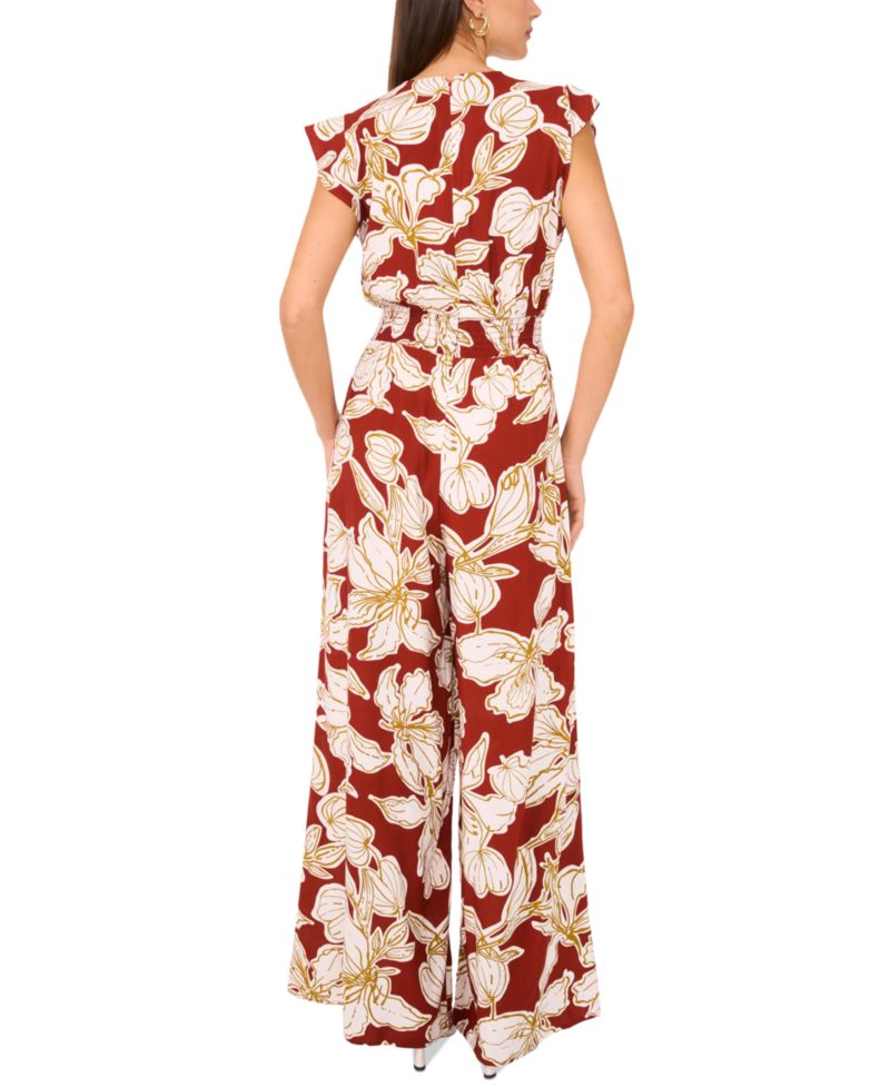 Women's Printed Smocked-Waist Wide-Leg Jumpsuit