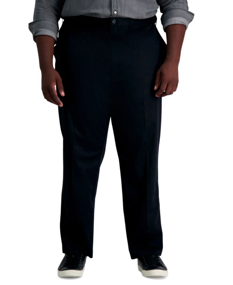 Men's Big & Tall Premium No Iron Khaki Classic Fit Flat Front Hidden Expandable Waistband Pants