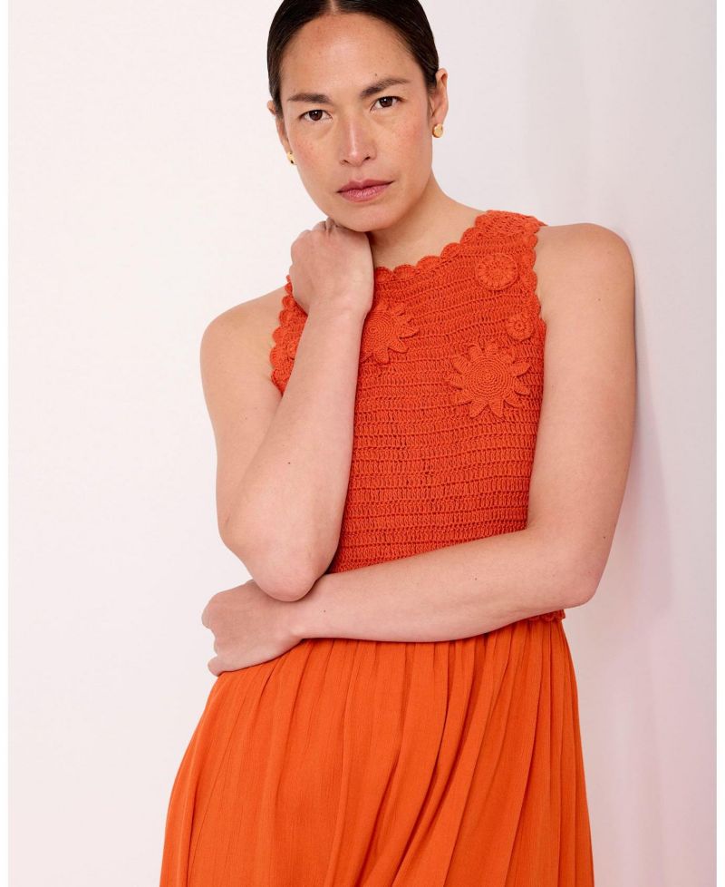 Women's Crochet Bodice A-Line Midi Dress