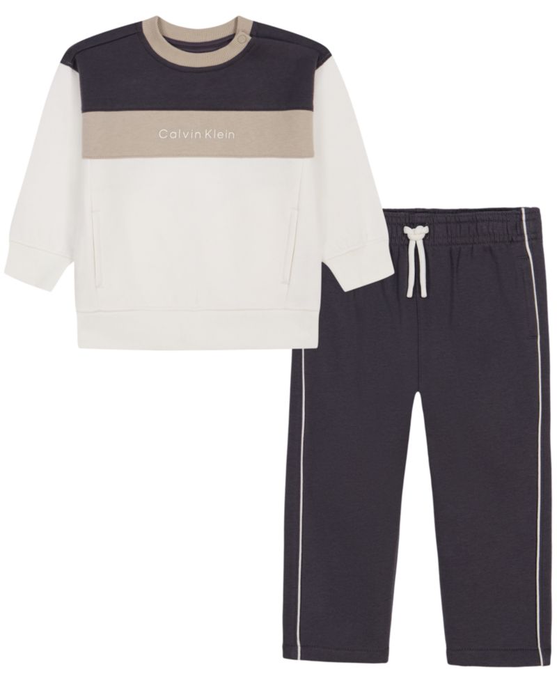 Boys' 2T-7 Long Sleeve Colorblock Cotton-Blend Sweatshirt and Pants, 2-Piece Set