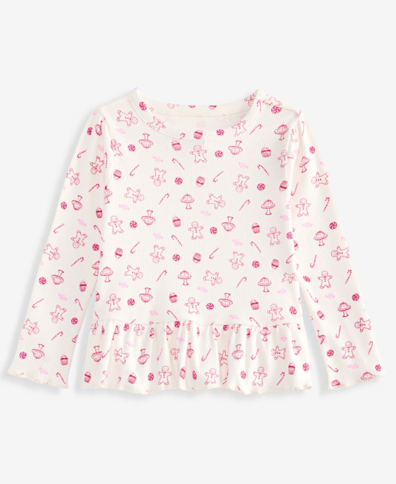 Baby Girls' 3M-24M Mix & Match Long-Sleeve Little-Treats-Print Peplum Ribbed Top