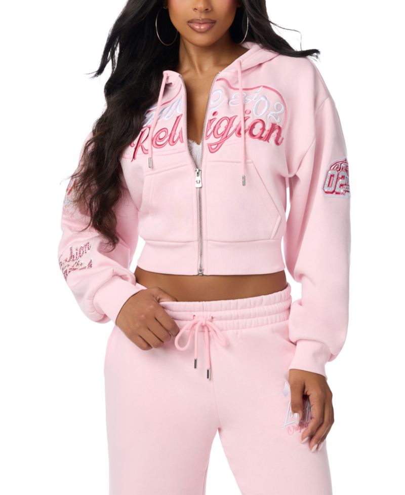 Women's Graphic Print Cropped Zip-Up Hoodie