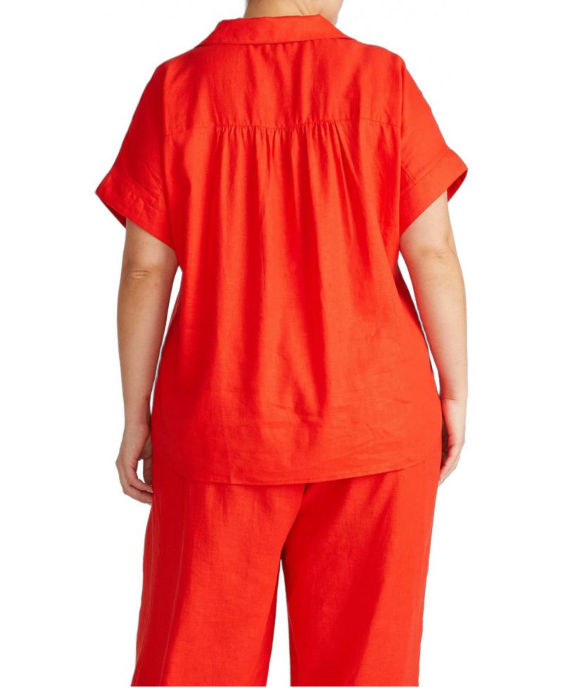 Plus Size Sandy Short Sleeve Stretch Linen Shirt