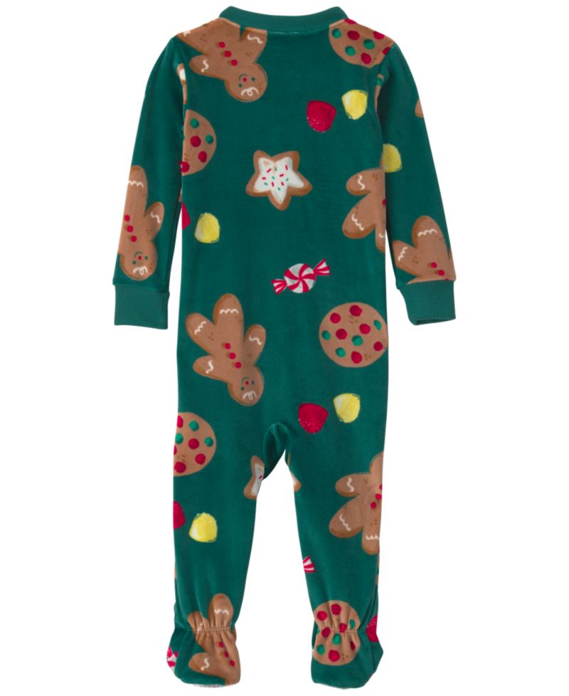 Boys' and Girls' Gingerbread-Print Christmas Footed One-Piece Pajama