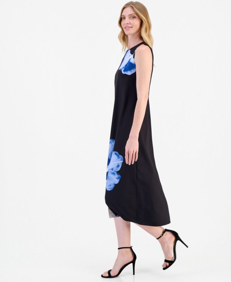 Women's Floral A-Line Sleeveless Midi Dress