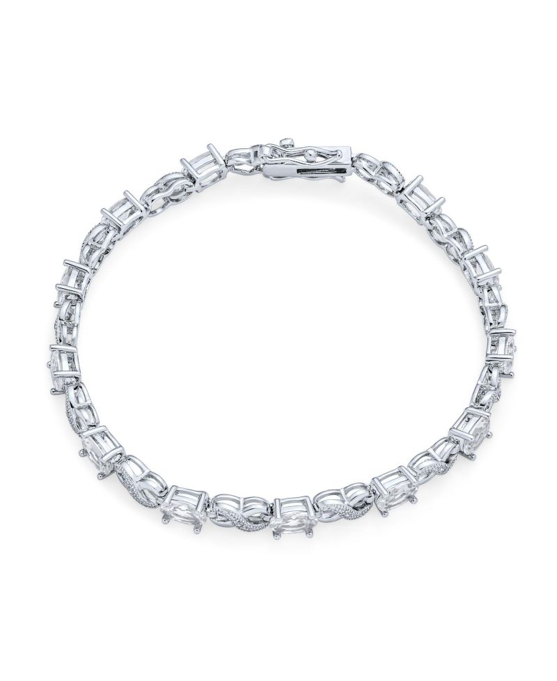 Birthstone Dark Pink Color CZ Oval Infinity Tennis Bracelet Silver Plated