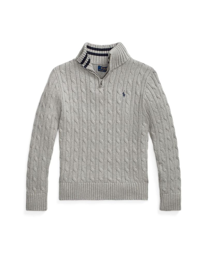 Big Boys Cable-Knit Cotton Quarter-Zip Sweater