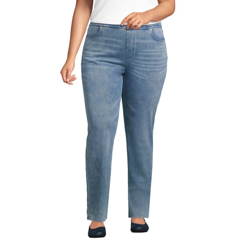 Women's Plus Size Starfish Mid Rise Knit Denim Straight Jeans