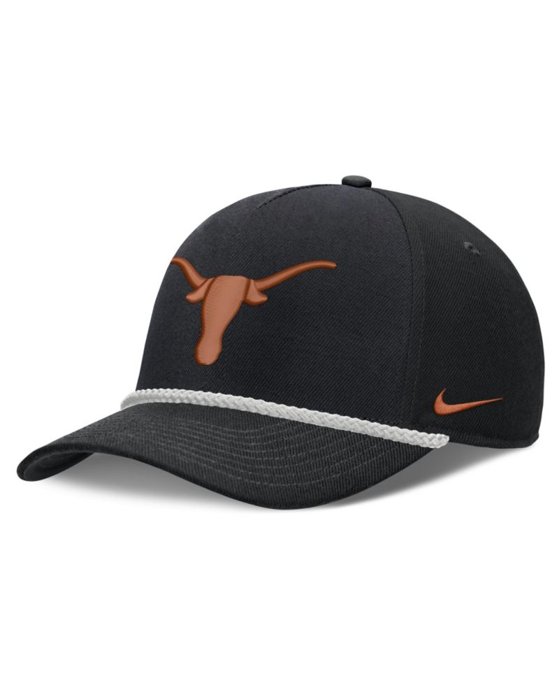 Men's and Women's Black Texas Longhorns Rope Rise Adjustable Hat