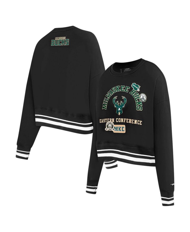 Women's Black Milwaukee Bucks Area Code Cropped Pullover Sweatshirt