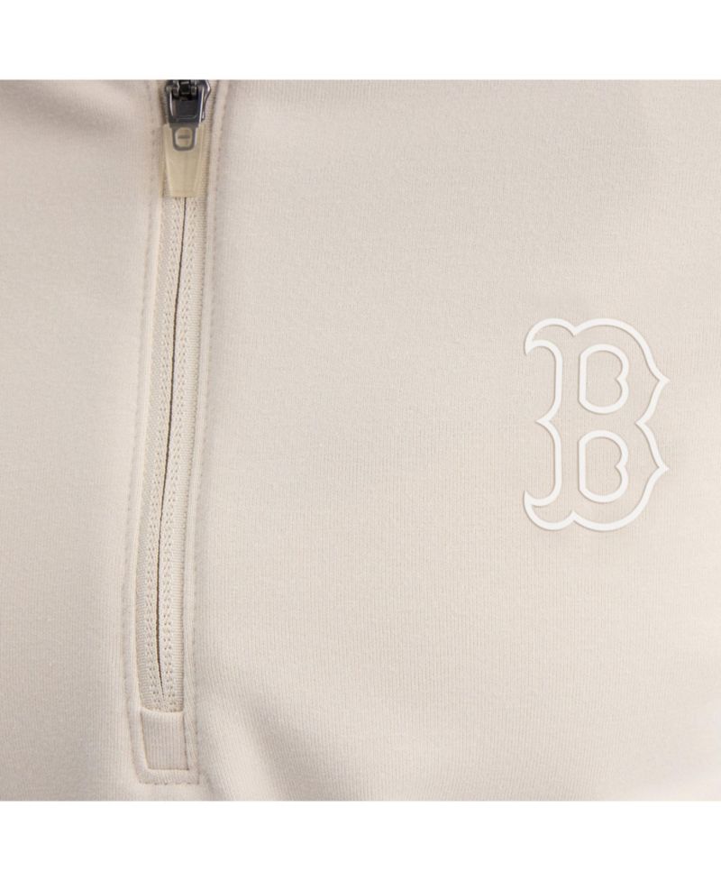 Women's Beige Boston Red Sox Oversized Clutch Tri-Blend Half-Zip Pullover Sweatshirt
