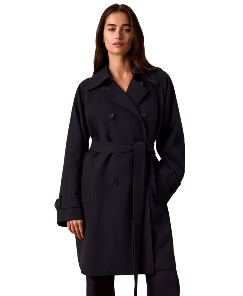Petite Double-Breasted Belted Trench Coat