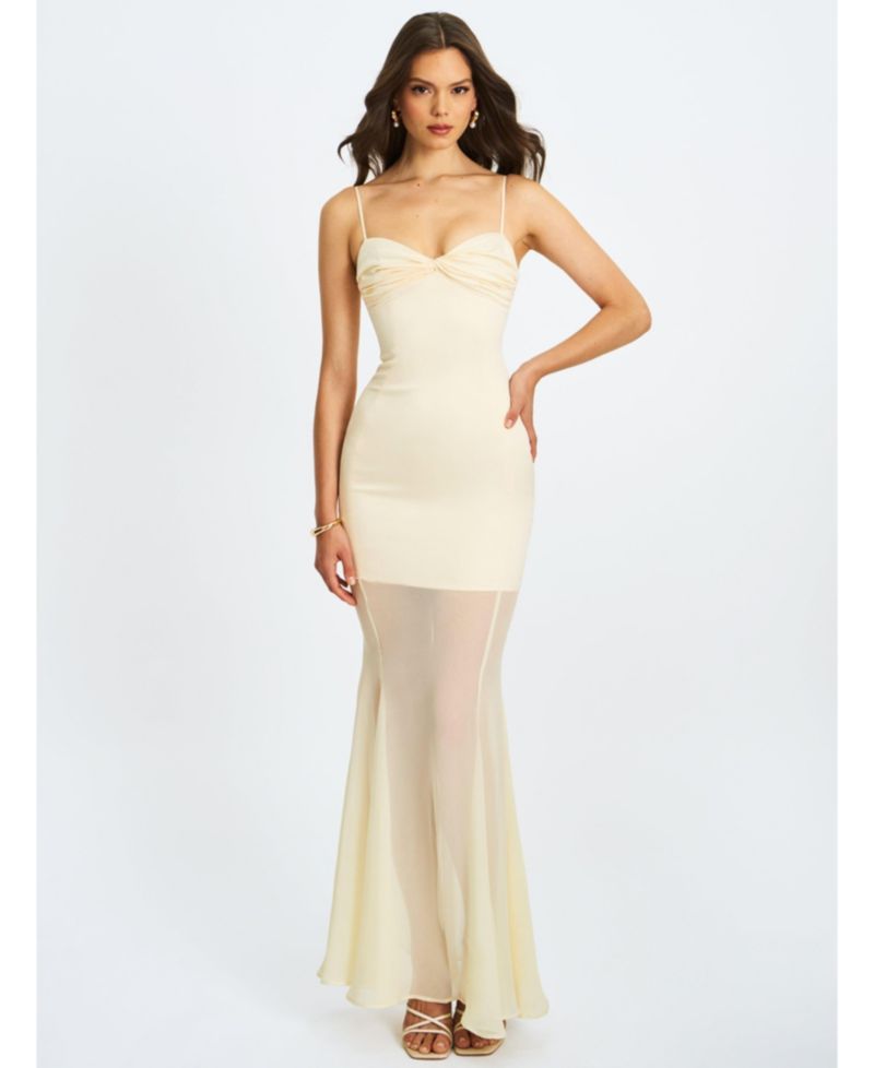 Women's Zayne Butter Yellow Ruch Breast Chiffon Mermaid Maxi Dress