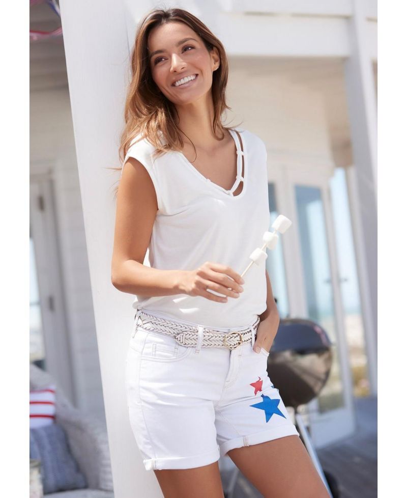 Women's Cotton Printed Star Bermuda Front-Closure Shorts