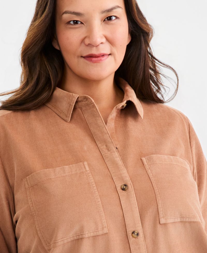 Plus Size Long-Sleeve Corduroy Overshirt
