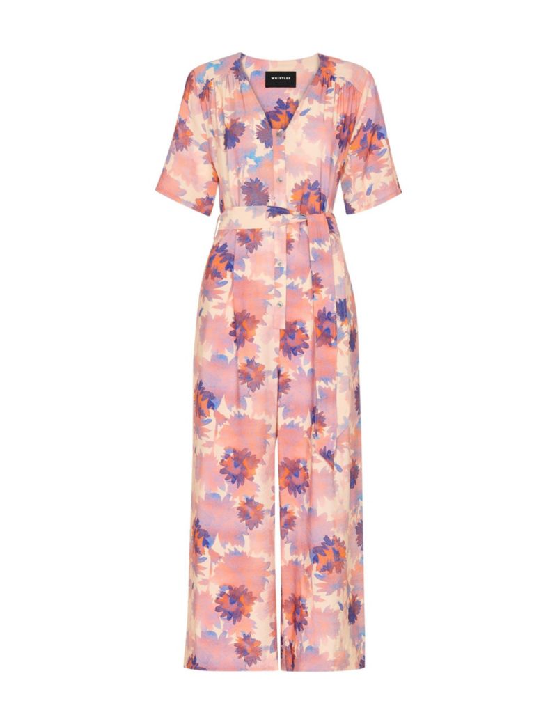 Women's Floral Button Front Cropped Jumpsuit