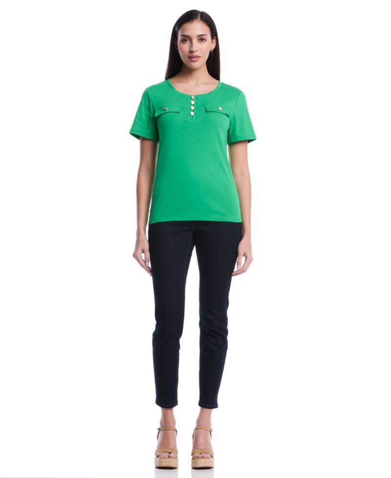 Petite Welt Pocket Button Detail Short-Sleeve Top