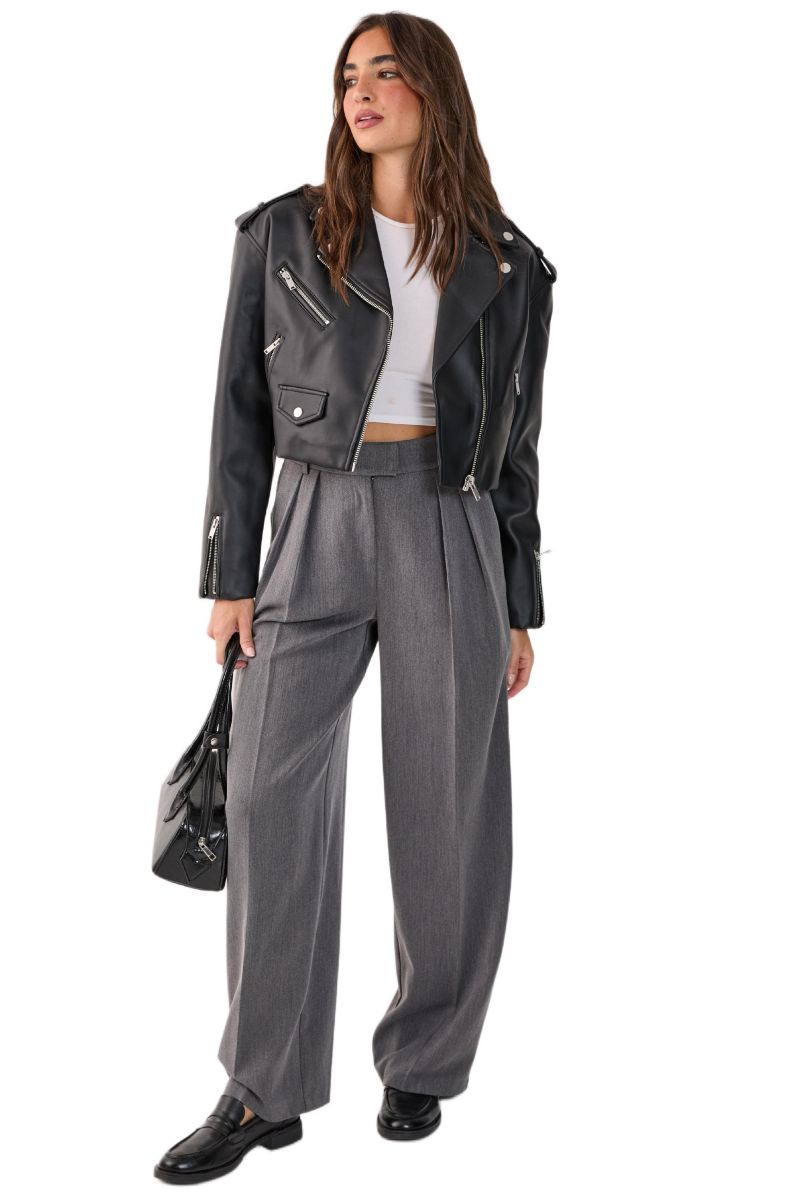 Women's Faux Leather Boxy Biker Jacket