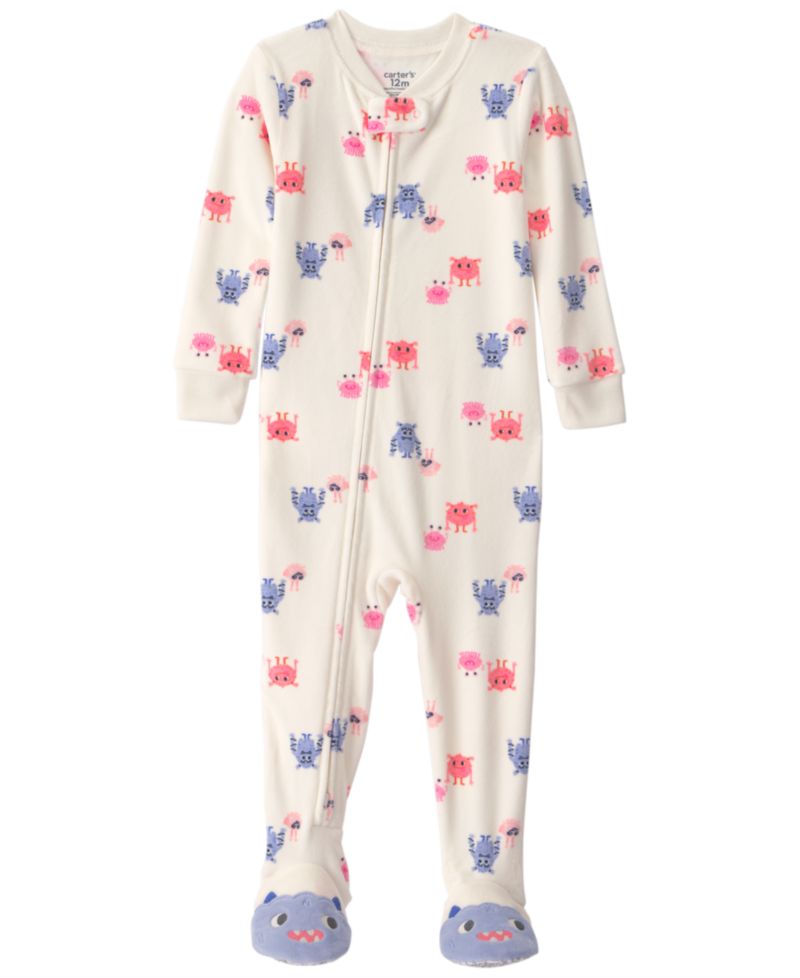 Carters Baby Girls' Monster 2-Way Zip Dream Plush Snug-Fit Footed Pajama