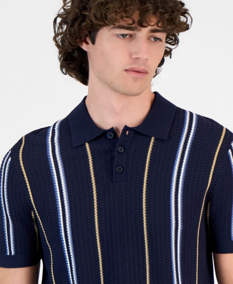 Men's Intarsia Striped Short-Sleeve Polo Shirt