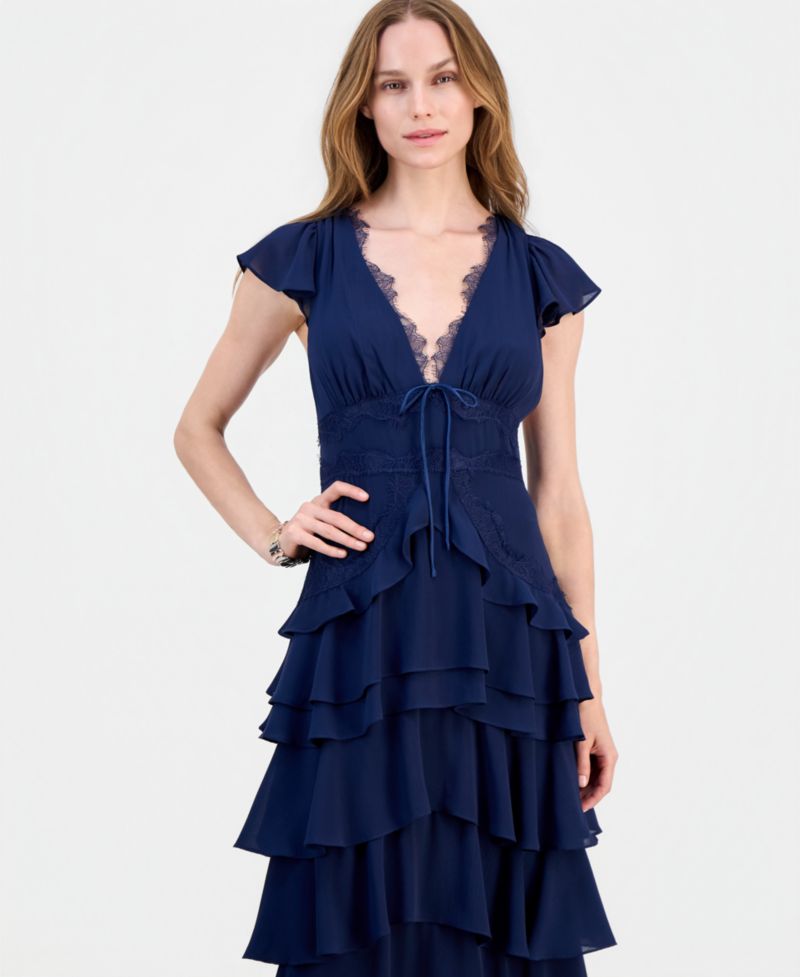 Sai V-Neck Short-Sleeve Tiered Midi Dress