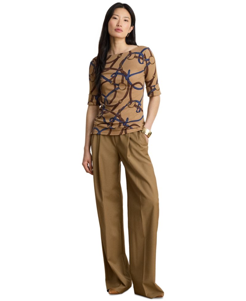 Petite Belting Print Boat Neck Top